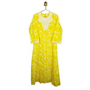 Vintage 60s 'The Lilly' Lilly Pulitzer Yellow Floral Gown Floral Lace Trim Dress